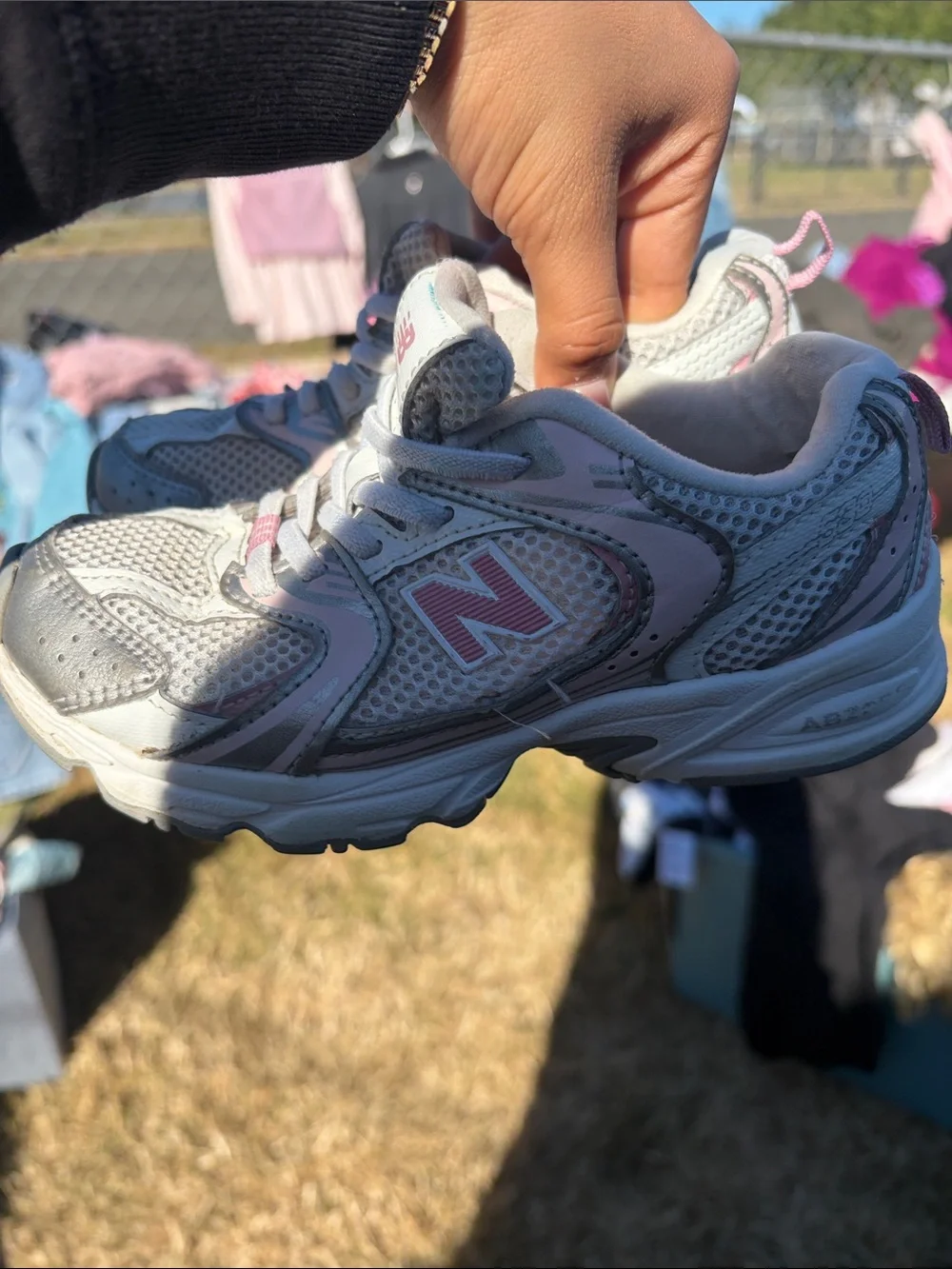 New Balance Girls White and Pink Athletic Sneakers